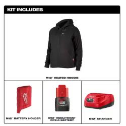 NEW! - Milwaukee Men's 2X-Large M12 12-Volt Lithium-Ion Cordless Black Heated Jacket Hoodie Kit with (1) 2.0 Ah Battery and Charger