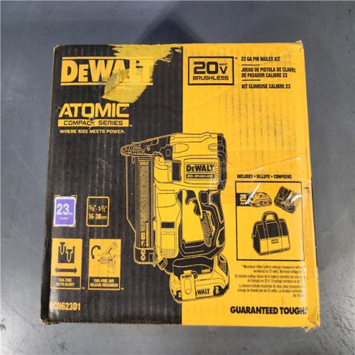 HOUSTON LOCATION - AS-IS DEWALT ATOMIC 20V MAX Lithium Ion Cordless 23 Gauge Pin Nailer Kit with 2.0Ah Battery and Charger