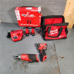 HOUSTON LOCATION - AS-IS Milwaukee 3453-22HSR M12 FUEL 12V Lithium-Ion Cordless 3/8 in. Ratchet and 1/4 in. Impact Driver Kit