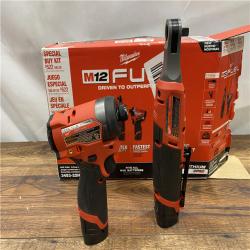 AS IS Milwaukee 3453-22HSR M12 FUEL 12V Lithium-Ion Cordless 3/8 in. Ratchet and 1/4 in. Impact Driver Kit