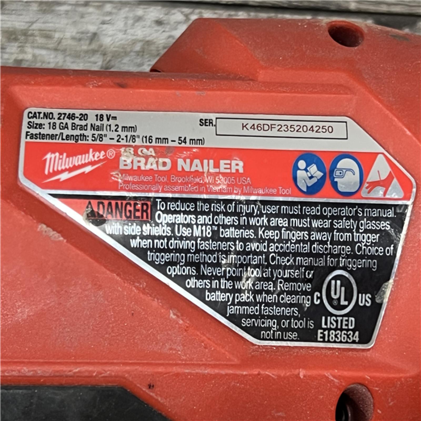 AS-IS Milwaukee M18 Fuel 18V Brushless 18-Gauge Brad Nailer 2746-20 (Bare Tool)