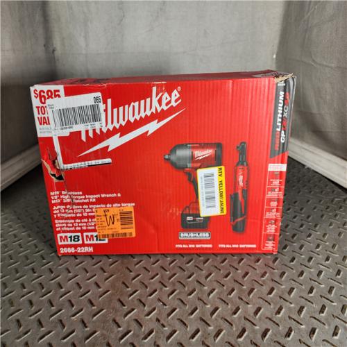 HOUSTON LOCATION - AS-IS (APPEARS LIKE NEW) M12/M18 12/18V Lithium-Ion Cordless 3/8 in. Ratchet and 1/2 in. High Torque Impact Wrench with Friction Ring Combo Kit