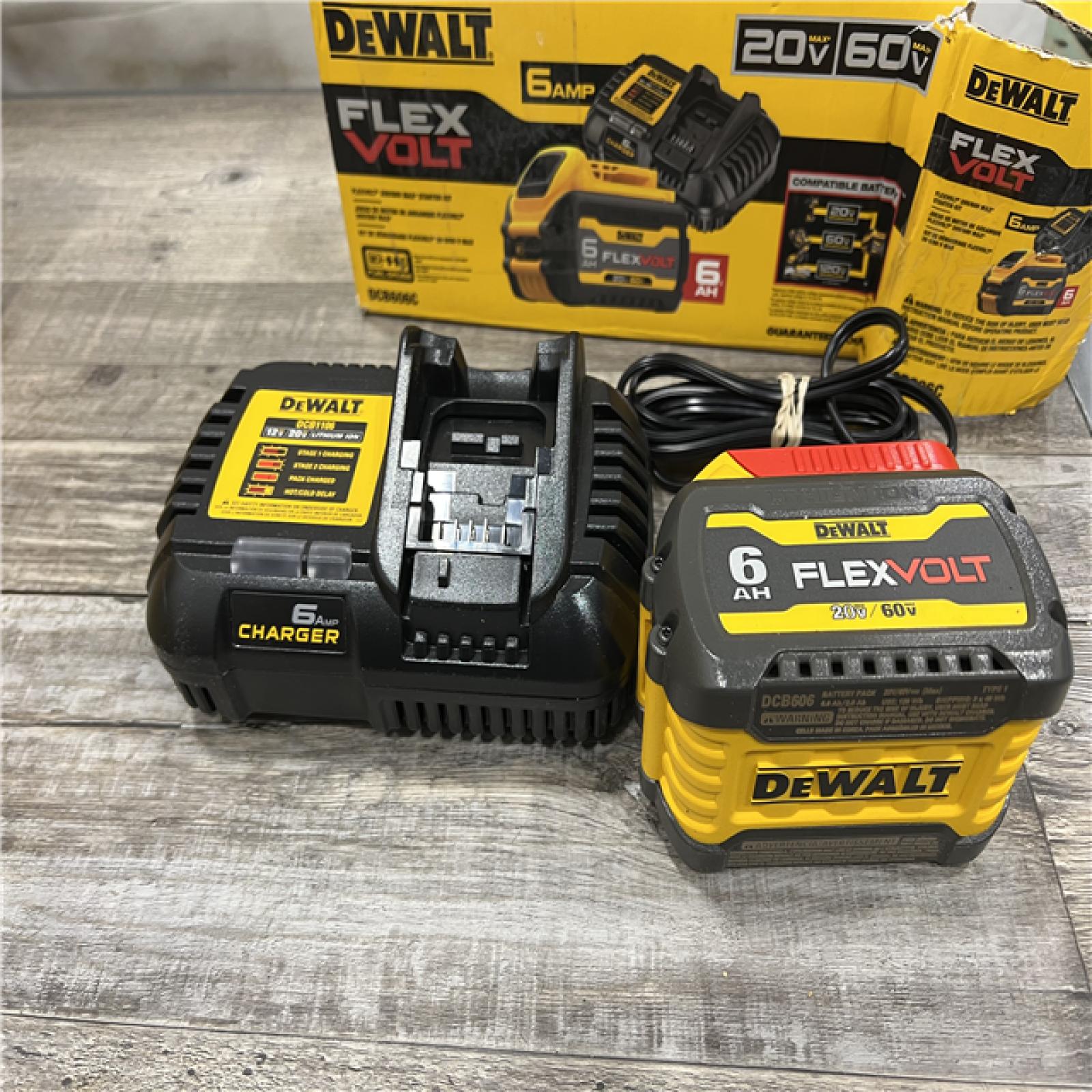 AS-IS DEWALT FLEXVOLT 20V/60V MAX Lithium-Ion 6.0Ah Battery Pack with 6 Amp Output Charger