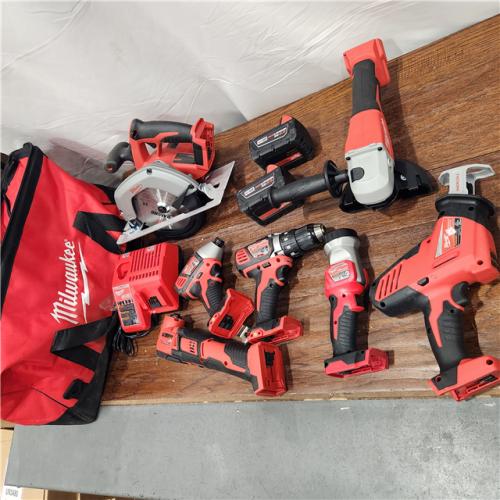 AS-IS Milwaukee M18 18-Volt Lithium-Ion Cordless Combo Kit 7-Tool with 2-Batteries, Charger and Tool Bag