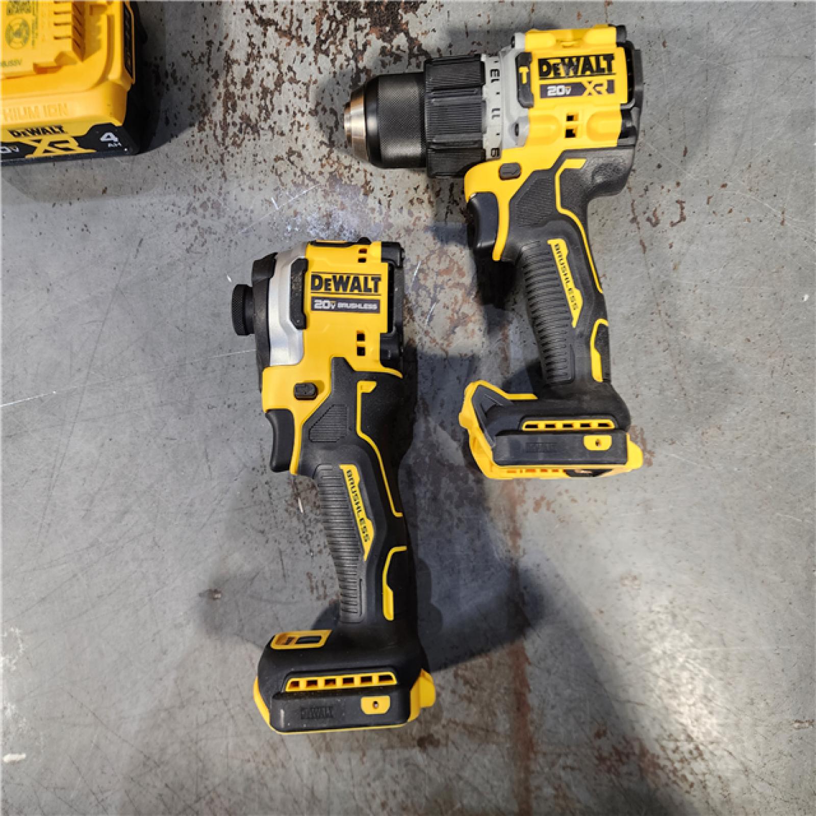 HOUSTON LOCATION - AS-IS (APPEARS LIKE NEW) DEWALT 20V MAX XR Hammer Drill and ATOMIC Impact Driver 2 Tool Cordless Combo Kit with (2) 4.0Ah Batteries, Charger, and Bag