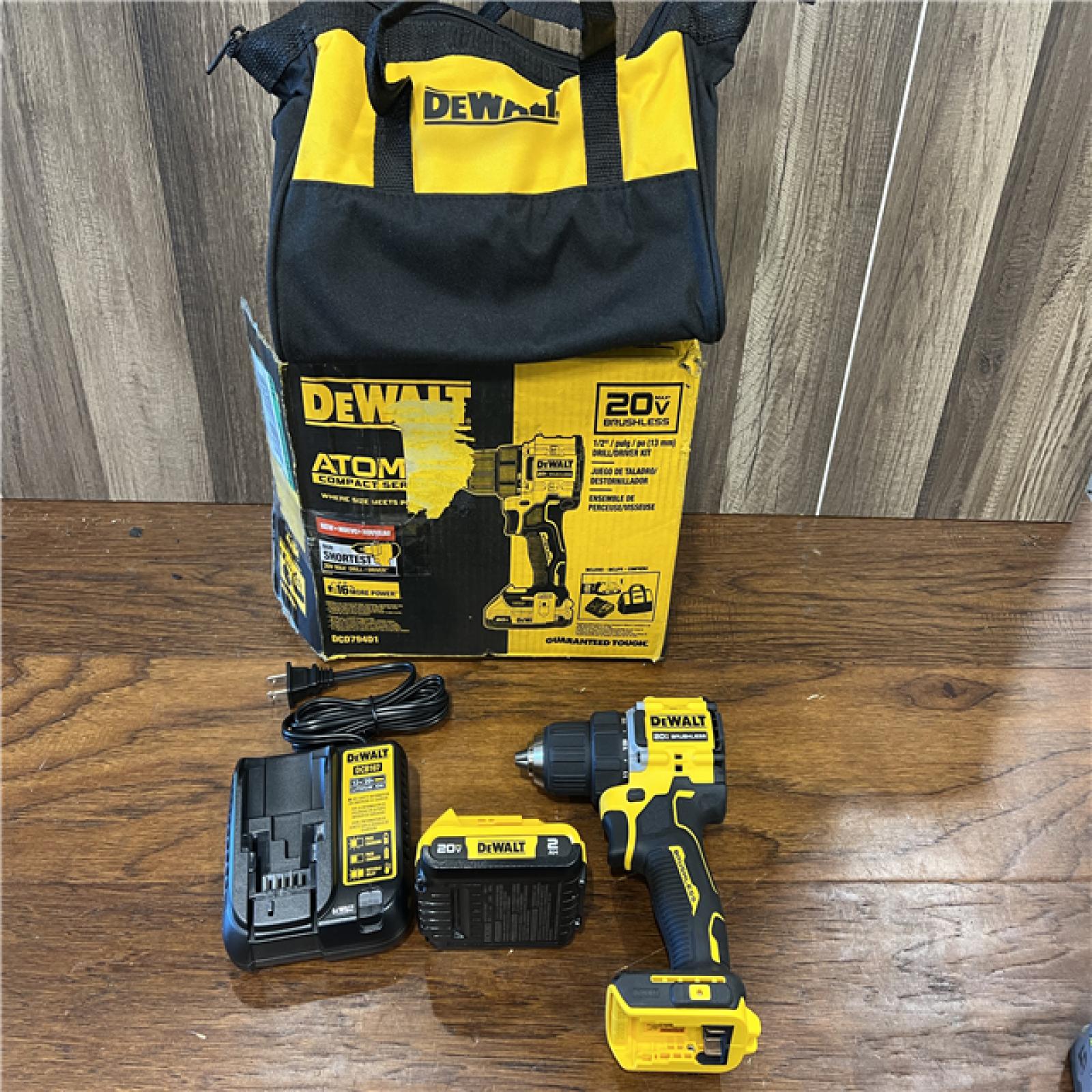 AS-IS DEWALT ATOMIC 20-Volt Lithium-Ion Cordless Compact 1/2 in. Drill/Driver Kit with 2.0Ah Battery, Charger and Bag