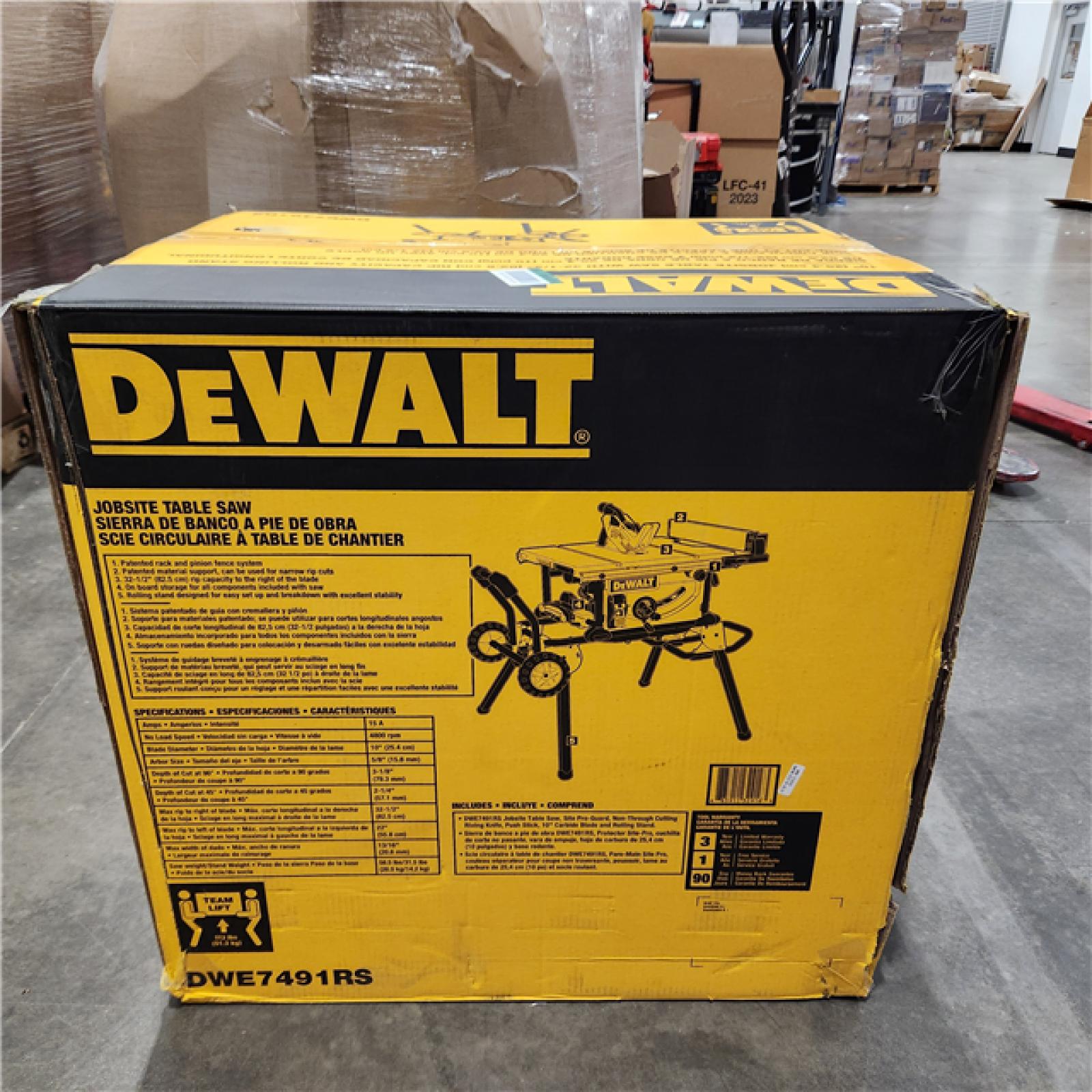 LIKE NEW-  DEWALT 15 Amp Corded 10 in. Job Site Table Saw with Rolling Stand