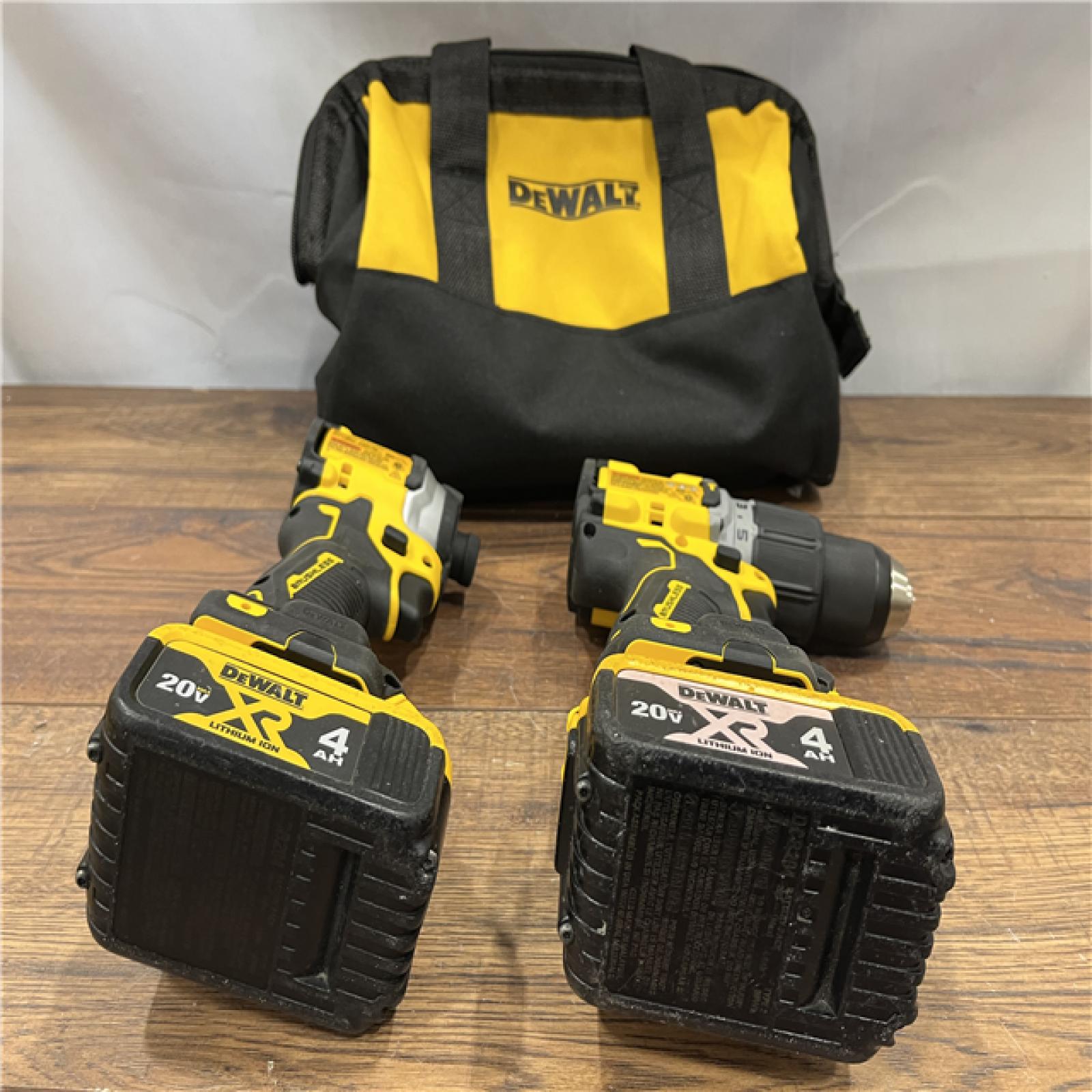 AS IS DEWALT 20V MAX XR Hammer Drill and ATOMIC Impact Driver 2 Tool Cordless Combo Kit with (2) 4.0Ah Batteries, Charger, and Bag