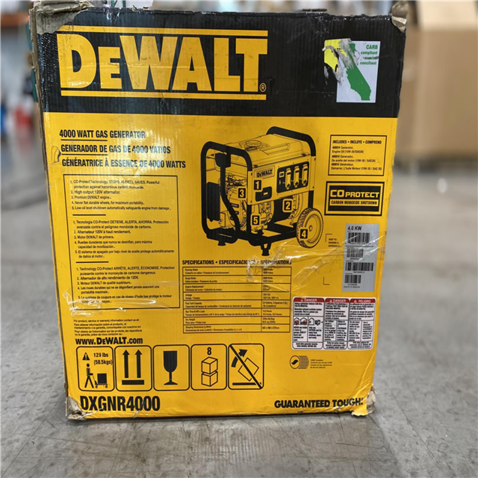 DALLAS LOCATION - DEWALT 4000-Watt Manual Start Gas-Powered Portable Generator with Premium Engine, Covered Outlets and CO Protect