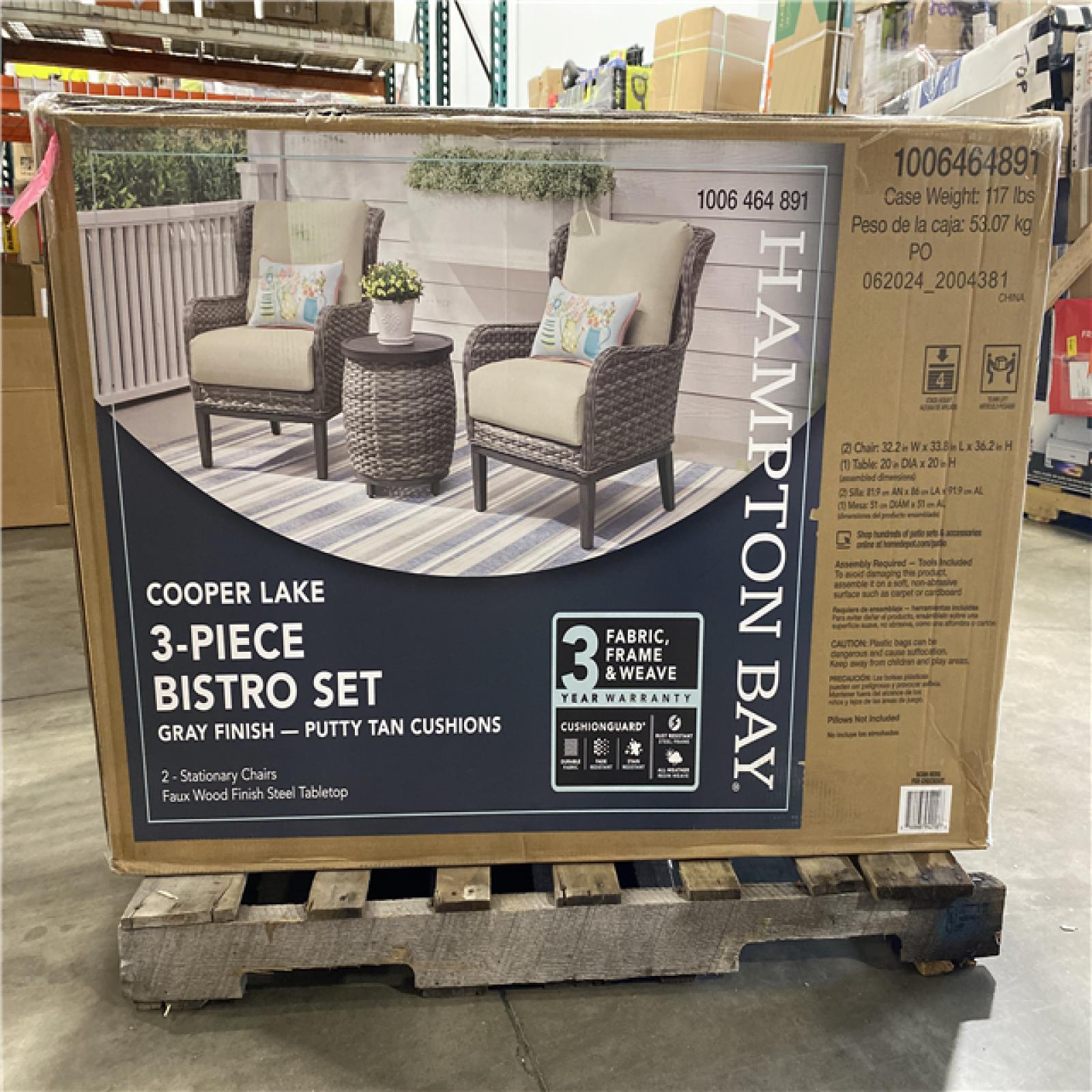 DALLAS LOCATION - Hampton Bay Cooper Lake 3-Piece Wicker Patio Conversation Set with CushionGuard Putty Cushions