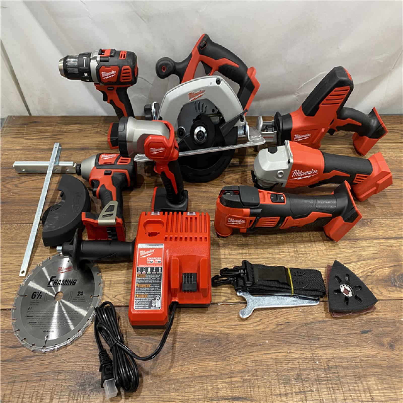 AS IS Milwaukee M18 18-Volt Lithium-Ion Cordless Combo Kit 7-Tool with 2-Batteries, Charger and Tool Bag