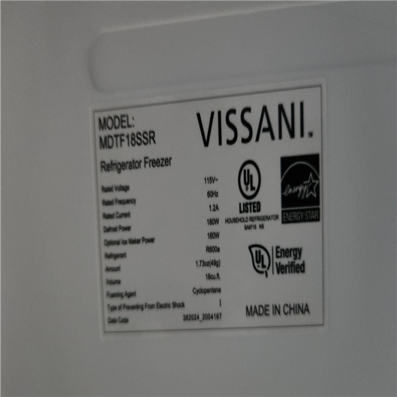 California AS-IS Vissani Refrigerator/ Freezer