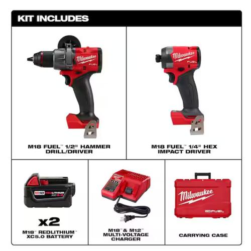 NEW! - Milwaukee M18 FUEL 18V Lithium-Ion Brushless Cordless Hammer Drill and Impact Driver Combo Kit (2-Tool) with 2 Batteries