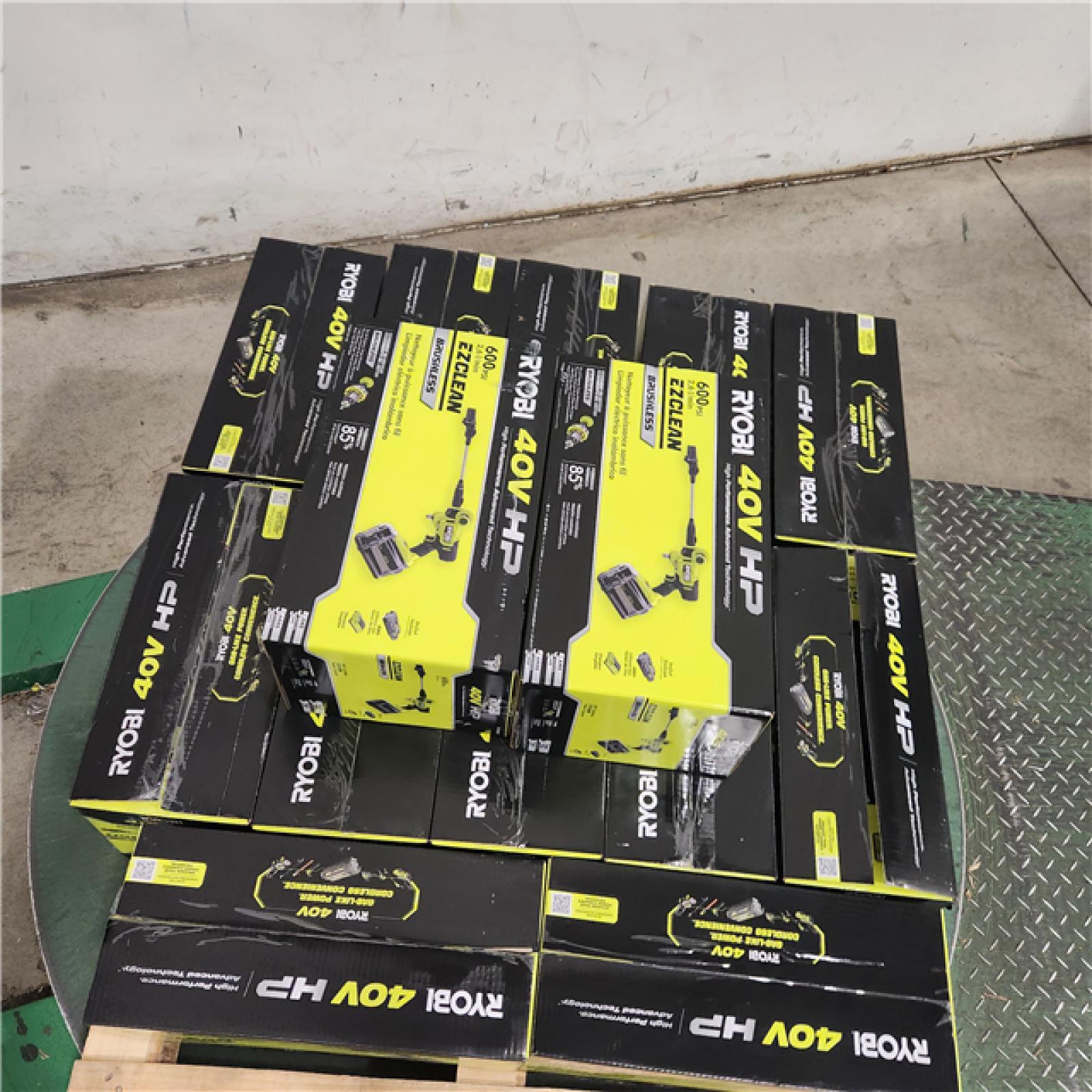 Dallas Location - NEW- RYOBI 40V HP Brushless EZClean 600 PSI 0.7 GPM Cordless Battery Cold Water Power Cleaner with 2.0 Ah Battery and Charger(Lot Of 14) Of