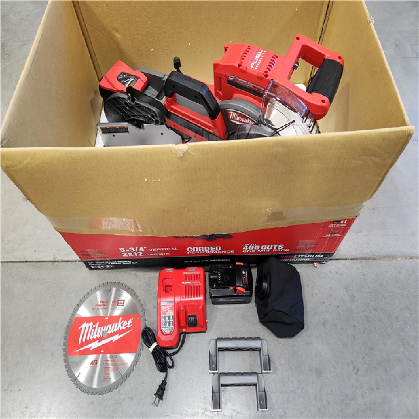 AS-IS Milwaukee M18 FUEL Cordless Brushless Dual-Bevel Sliding Compound 10 in. Miter Saw Kit