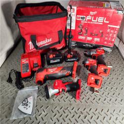 HOUSTON LOCATION - AS-IS Milwaukee 3698-24MT 18V Fuel 4-Tool Cordless Combo Kit with 6.0Ah 3.0Ah Lithium Ion Batteries