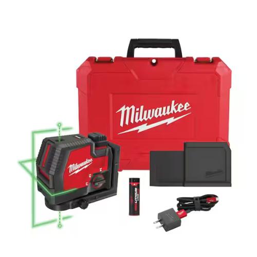 NEW! - Milwaukee Green 100 ft. Cross Line and Plumb Points Rechargeable Laser Level with REDLITHIUM Lithium-Ion USB Battery and Charger