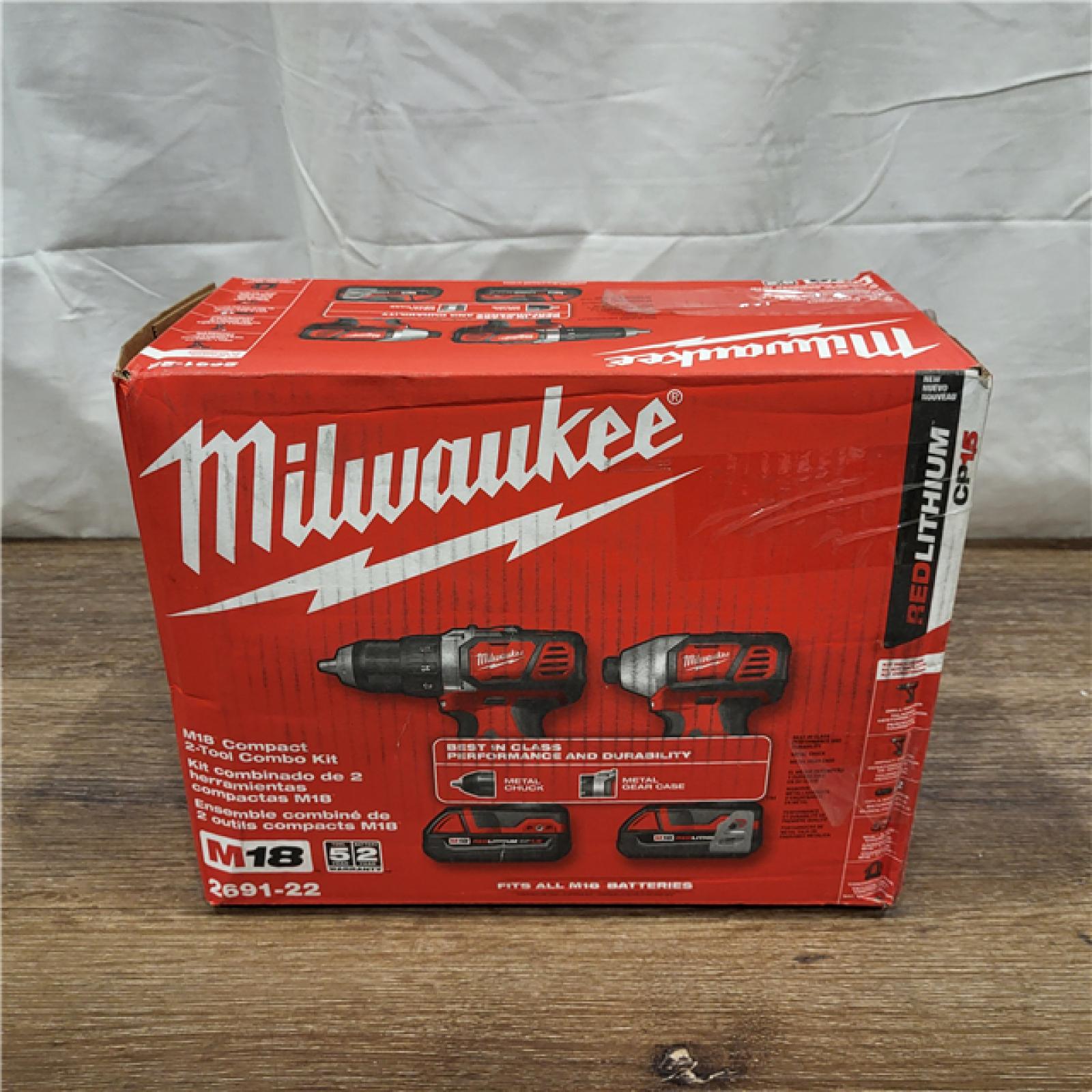 AS-IS Milwaukee M18 18V Cordless Brushed 2 Tool Drill/Driver and Impact Driver Kit