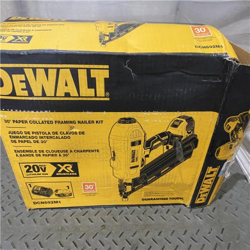 Houston location AS-IS Dewalt 20V Li-Ion Cordless Brushless 2-Speed 30Â° Paper Collated Framing Nailer Kit DCN692M1