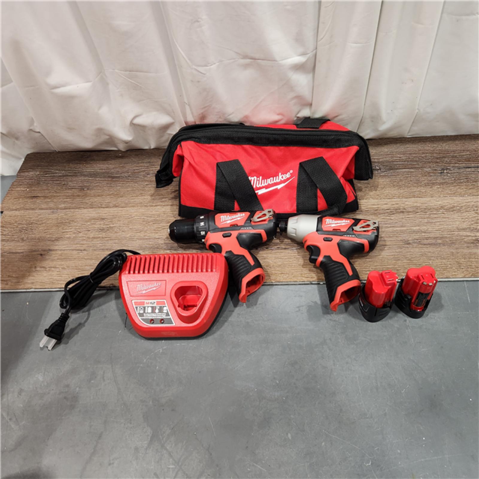 AS IS M12 12V Lithium-Ion Cordless Drill Driver/Impact Driver Combo Kit with Two 1.5Ah Batteries, Charger and Bag (2-Tool)