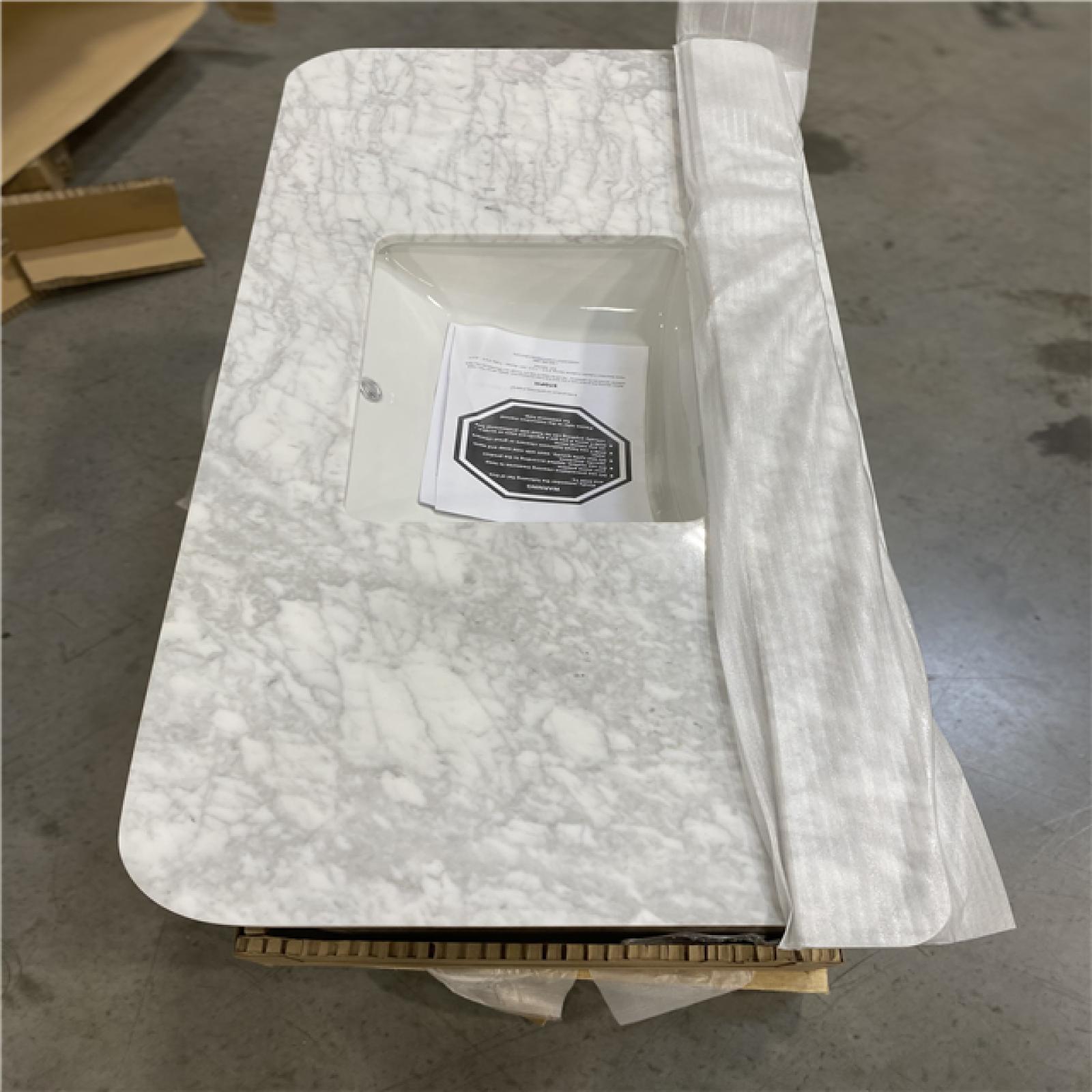 DALLAS LOCATION- Home Decorators Collection Collette 48 in W x 22 in D x 35 in H Single Sink Bath Vanity in Cinnamon Oak With White Carrara Marble Top