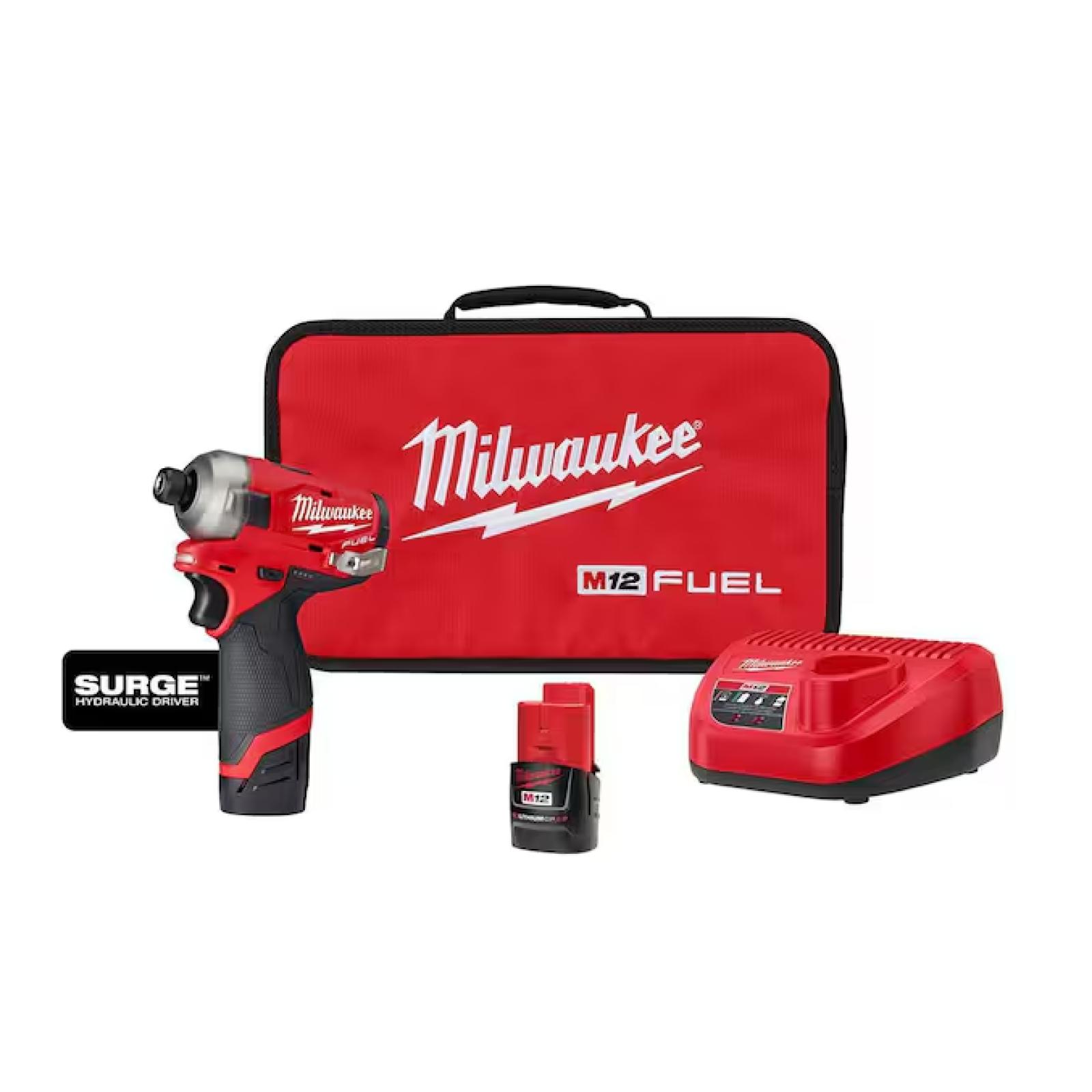 NEW! - Milwaukee M12 FUEL SURGE 12V Lithium-Ion Brushless Cordless 1/4 in. Hex Impact Driver Compact Kit w/Two 2.0Ah Batteries, Bag