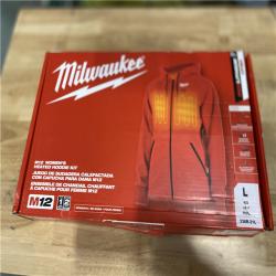 AS-IS - Milwaukee Women's Large M12 12-Volt Lithium-Ion Cordless Red Heated Jacket Hoodie Kit with (1) 2.0Ah Battery and Charger