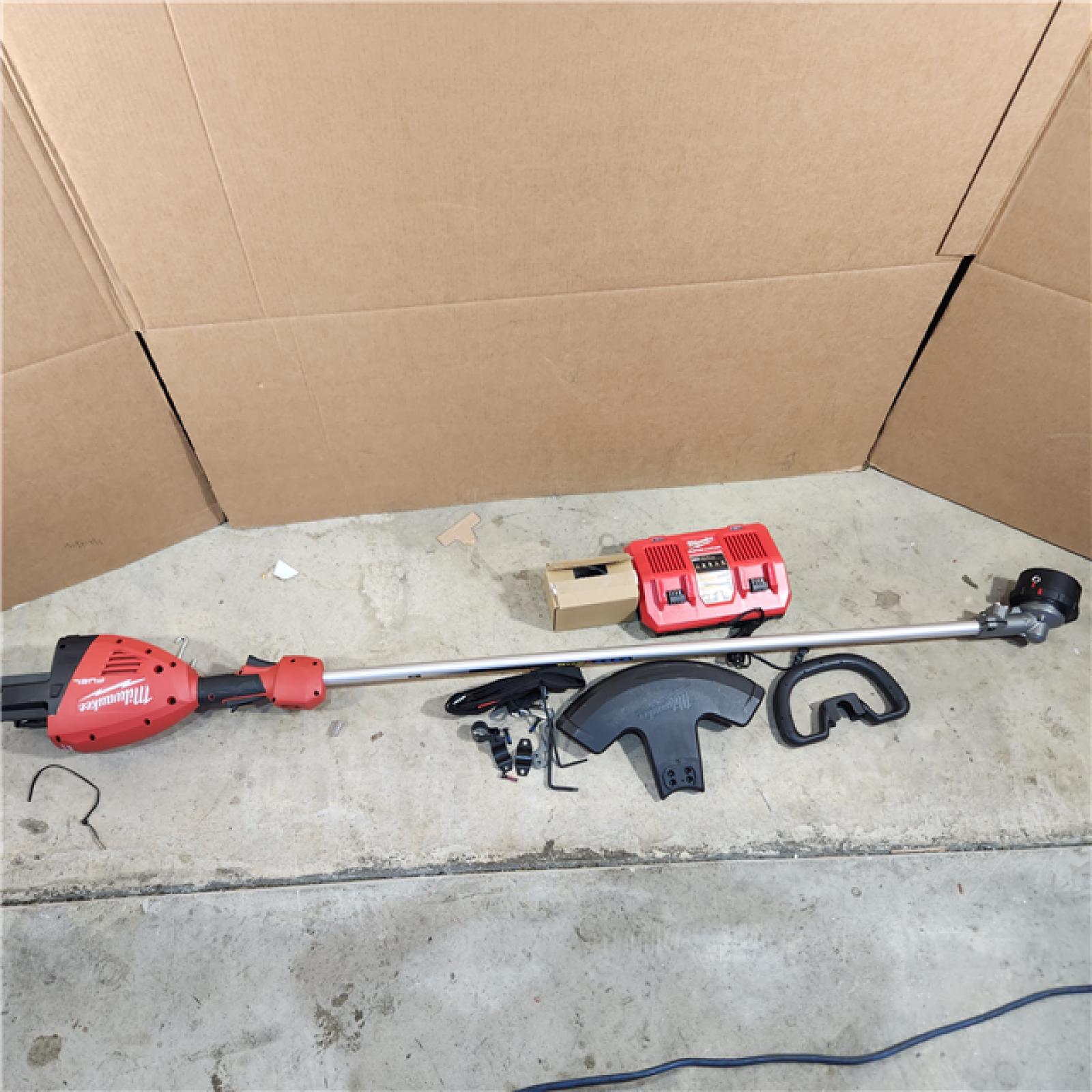 Houston location- AS-IS Milwaukee M18 FUEL 18V Brushless Cordless 17 in. Dual Battery Straight Shaft String Trimmer with (2) 8.0 Ah Batteries and Charger