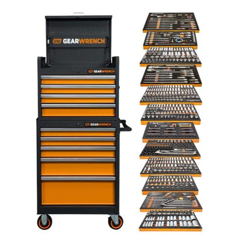 Phoenix Location GEARWRENCH MEGAMOD 26 in. W x 18 in. D 9-Drawer Tool Rolling Chest and Cabinet Combo with Master Mechanics Tool Set in Foam Trays