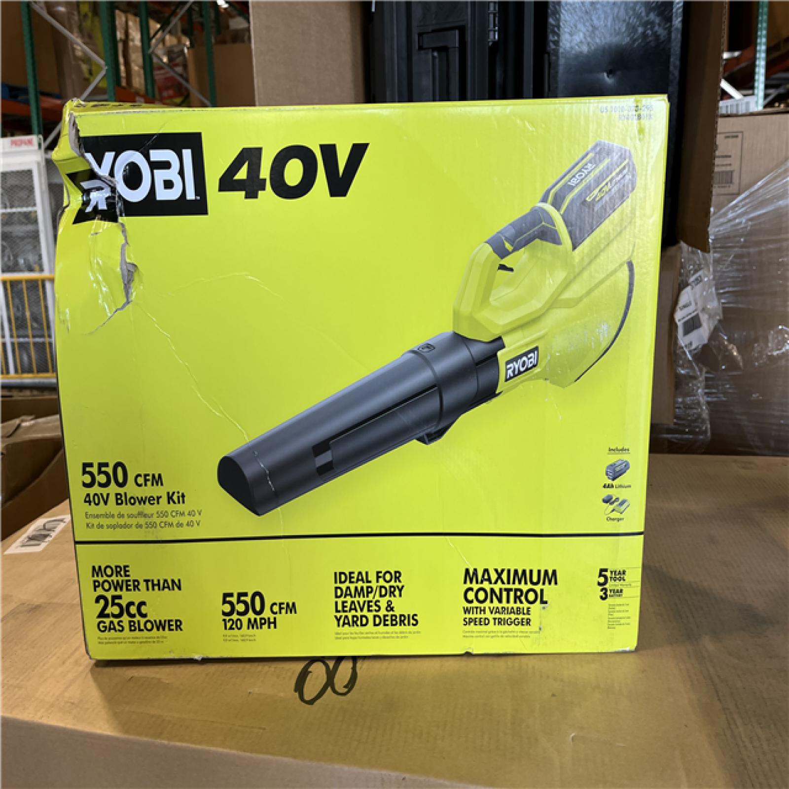 NEW Ryobi 40V 120 MPH 550 CFM Cordless Battery Blower with 4.0 Ah Battery and Charger