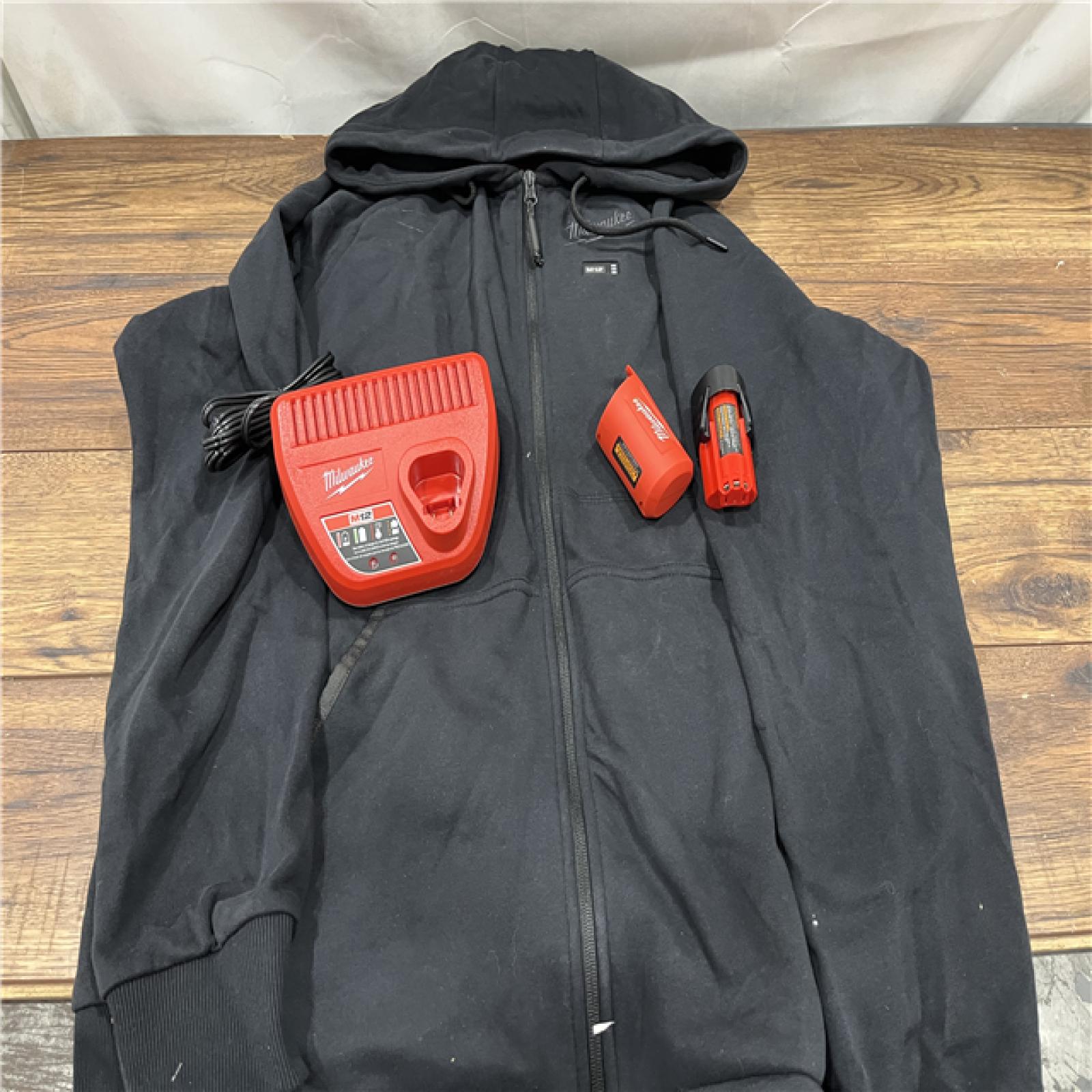 AS IS Milwaukee M12 Lithium-Ion Cordless Black Heated Jacket Hoodie Kit (X-Large)