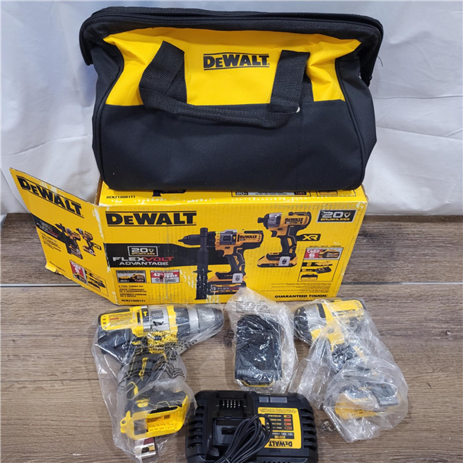 AS-IS 20V MAX Cordless Brushless Hammer Drill/Driver 2 Tool Combo Kit with FLEXVOLT ADVANTAGE