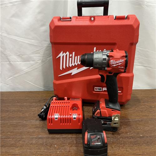 AS-ISMilwaukee 2904-22 Hammer Drill Driver Kit with Batteries  Charger & Tool Case  Red