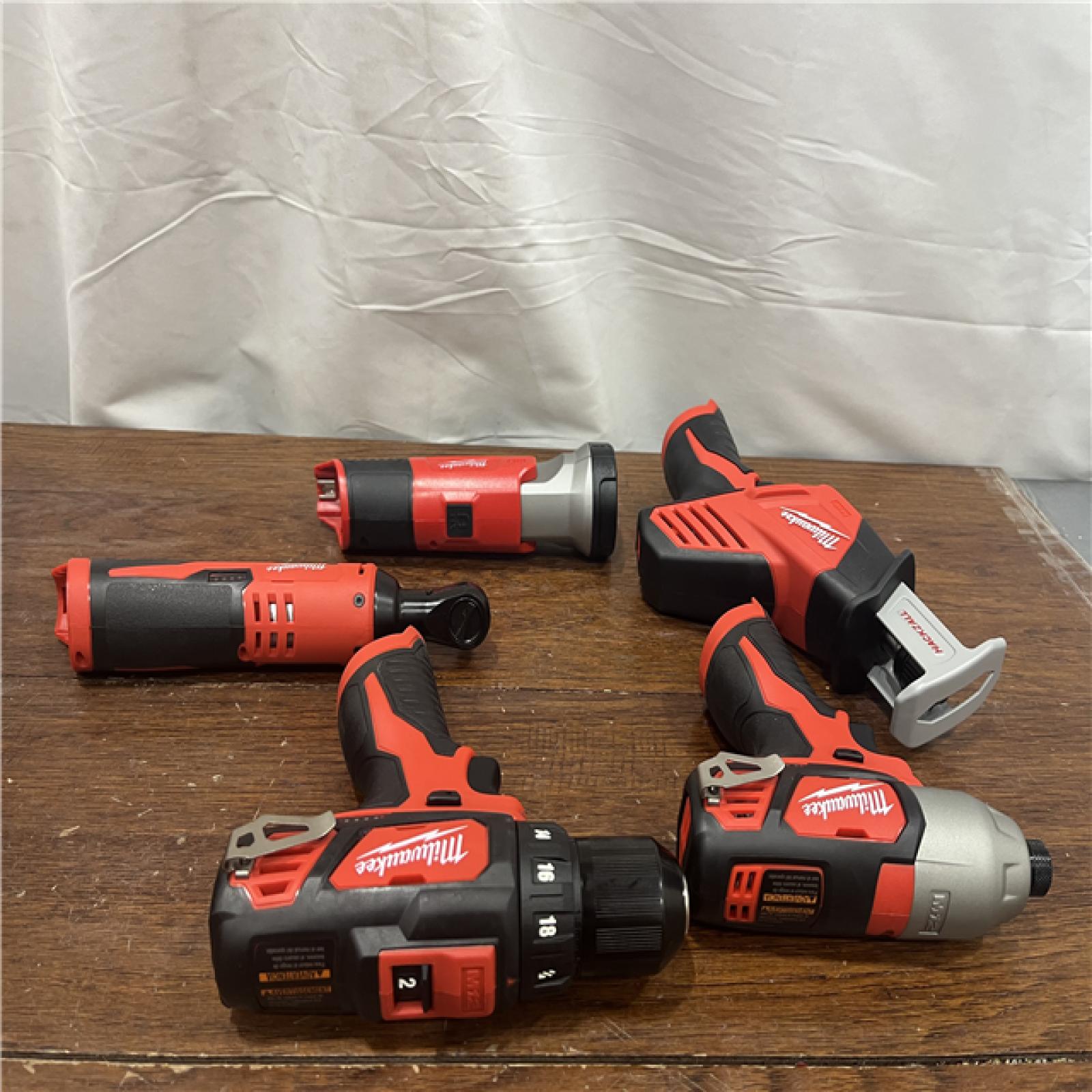 AS-ISMILWAUKEE M12 12V Lithium-Ion Cordless Combo Kit (5-Tool) with Two 1.5Ah Batteries, Charger & Tool Bag