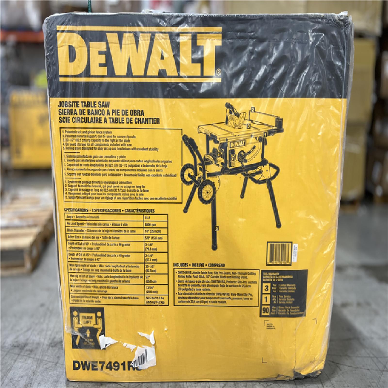 NEW! - DEWALT 15 Amp Corded 10 In. Job Site Table Saw With Rolling Stand