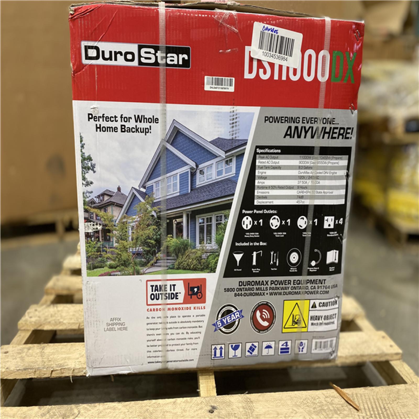 DALLAS LOCATION - Durostar 11,000-Watt/9,000-Watt 457 cc Electric Start Dual Fuel Gas Propane Portable Home Power Back Up Generator with CO Alert