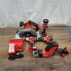 AS-IS Milwaukee M18 18-Volt Lithium-Ion Cordless Combo Tool Kit (5-Tool) with (1) 3.0Ah and (1) 1.5Ah Battery, (1) Charger, (1) Tool Bag