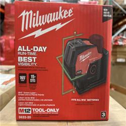 NEW! - Milwaukee M12 12-Volt Lithium-Ion Cordless Green 125 ft. Cross Line and Plumb Points Laser Level (Tool-Only)