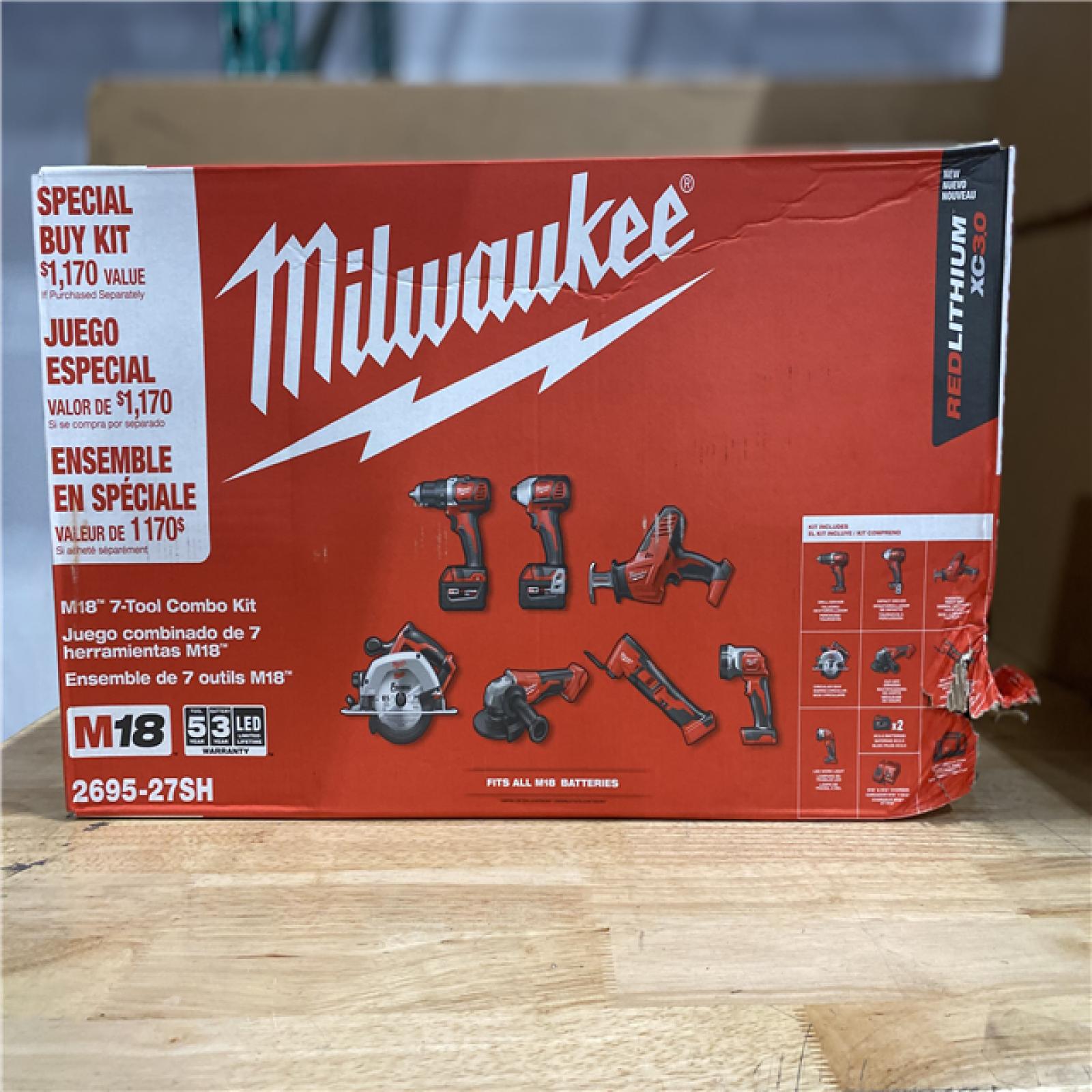 NEW! -Milwaukee M18 18-Volt Lithium-Ion Cordless Combo Kit 7-Tools