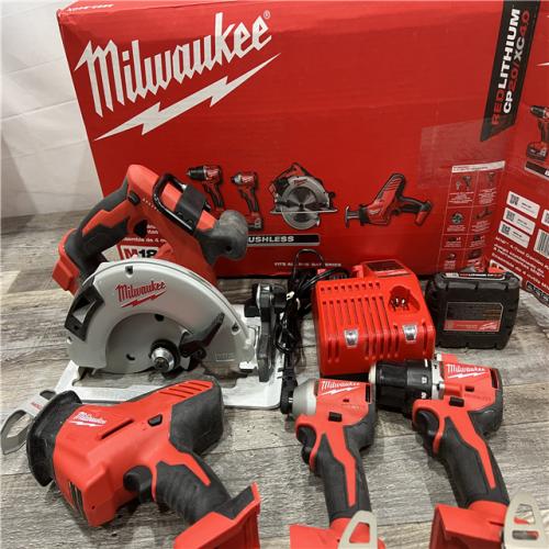 AS-IS MILWAUKEE M18 18-Volt Lithium-Ion Brushless Cordless Combo Kit (4-Tool) with 2-Batteries, 1-Charger and Tool Bag