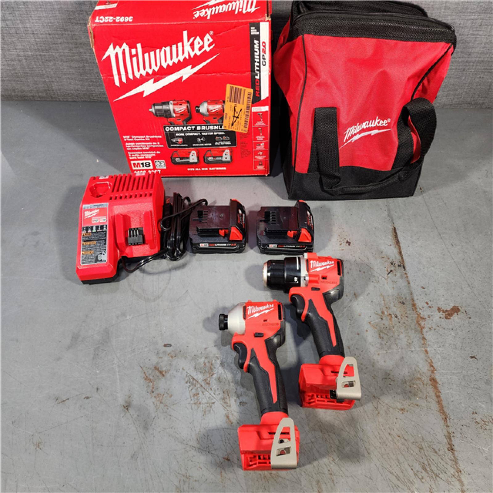 HOUSTON LOCATION - AS-IS M18 18V Lithium-Ion Brushless Cordless Compact Drill/Impact Combo Kit (2-Tool) W/(2) 2.0 Ah Batteries, Charger & Bag