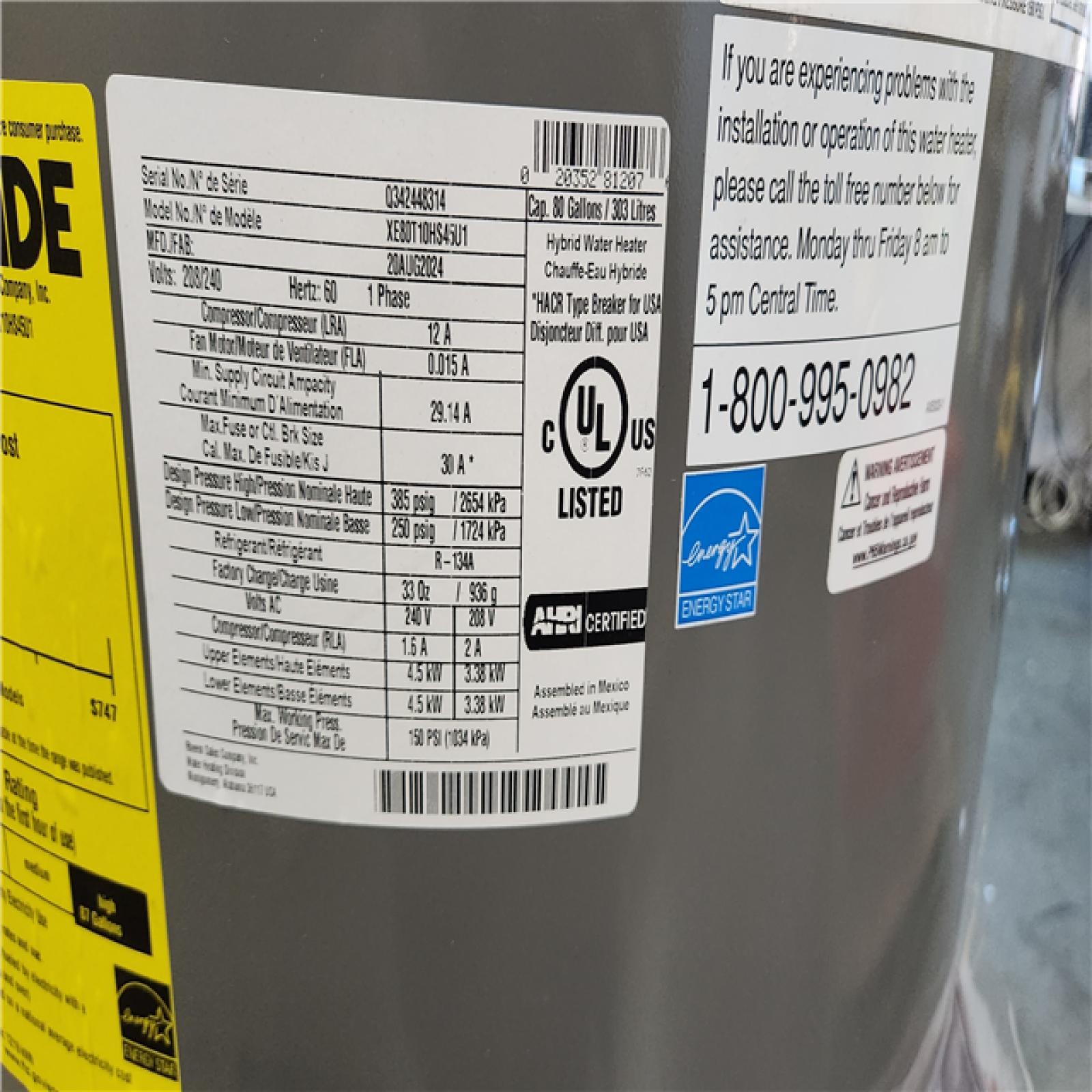 CALIFORNIA AS-IS RHEEM PROTERRA PERFORMANCE PLATINUM WATER HEATER