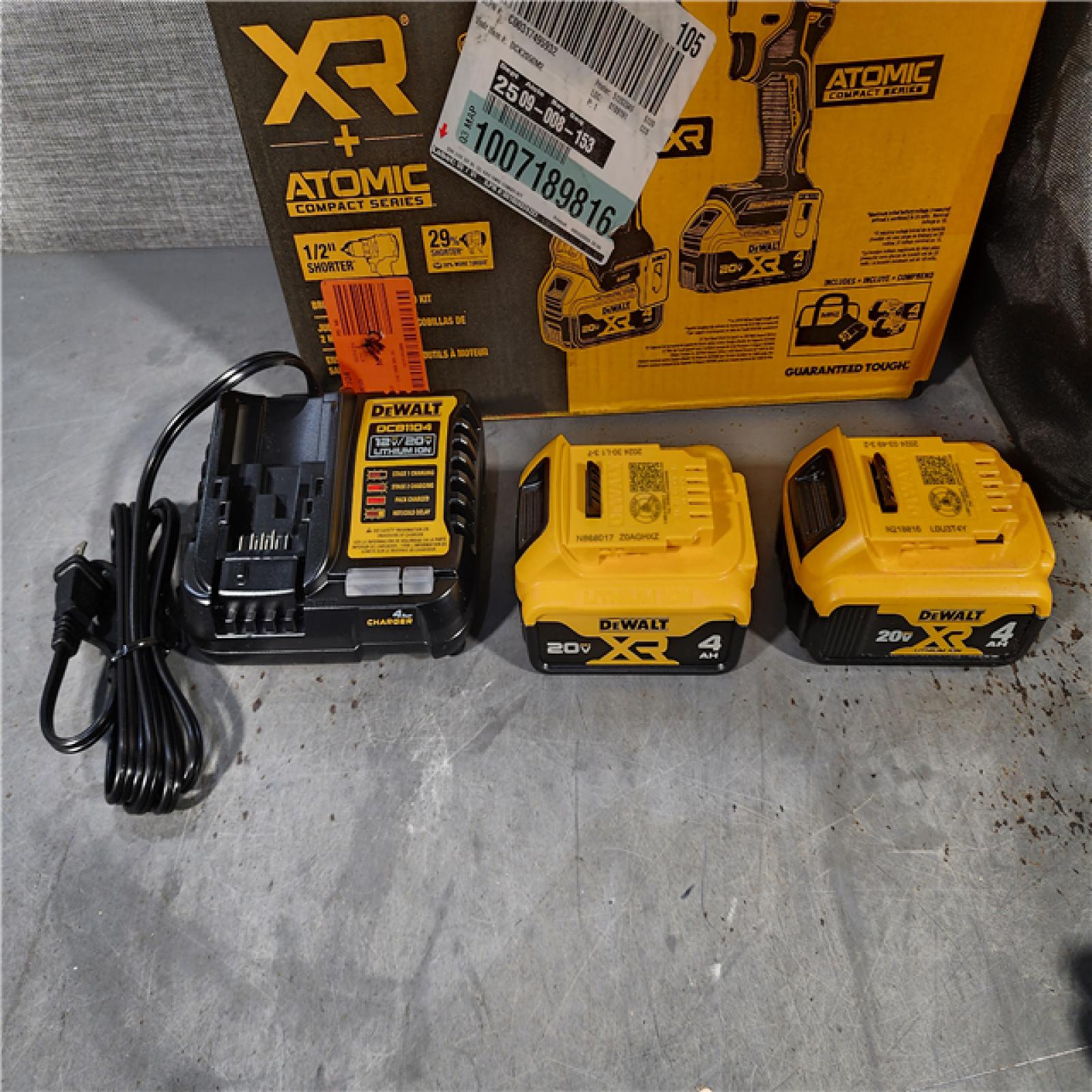 HOUSTON LOCATION - AS-IS DEWALT 20V MAX XR Hammer Drill and ATOMIC Impact Driver 2 Tool Cordless Combo Kit with (2) 4.0Ah Batteries, Charger, and Bag