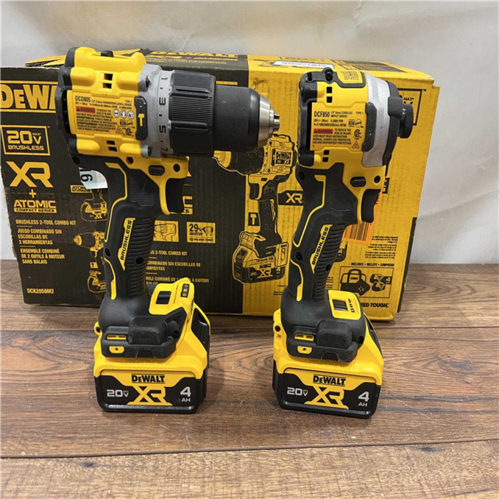 AS IS DEWALT 20V MAX XR Hammer Drill and ATOMIC Impact Driver 2 Tool Cordless Combo Kit with (2) 4.0Ah Batteries, Charger, and Bag