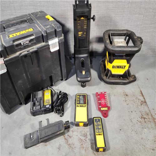 HOUSTON LOCATION - AS-IS DEWALT 20V MAX Lithium-Ion 200 Ft. Red Self Leveling Rotary Laser Level with Detector, 2.0Ah Battery, Charger, and TSTAK Case