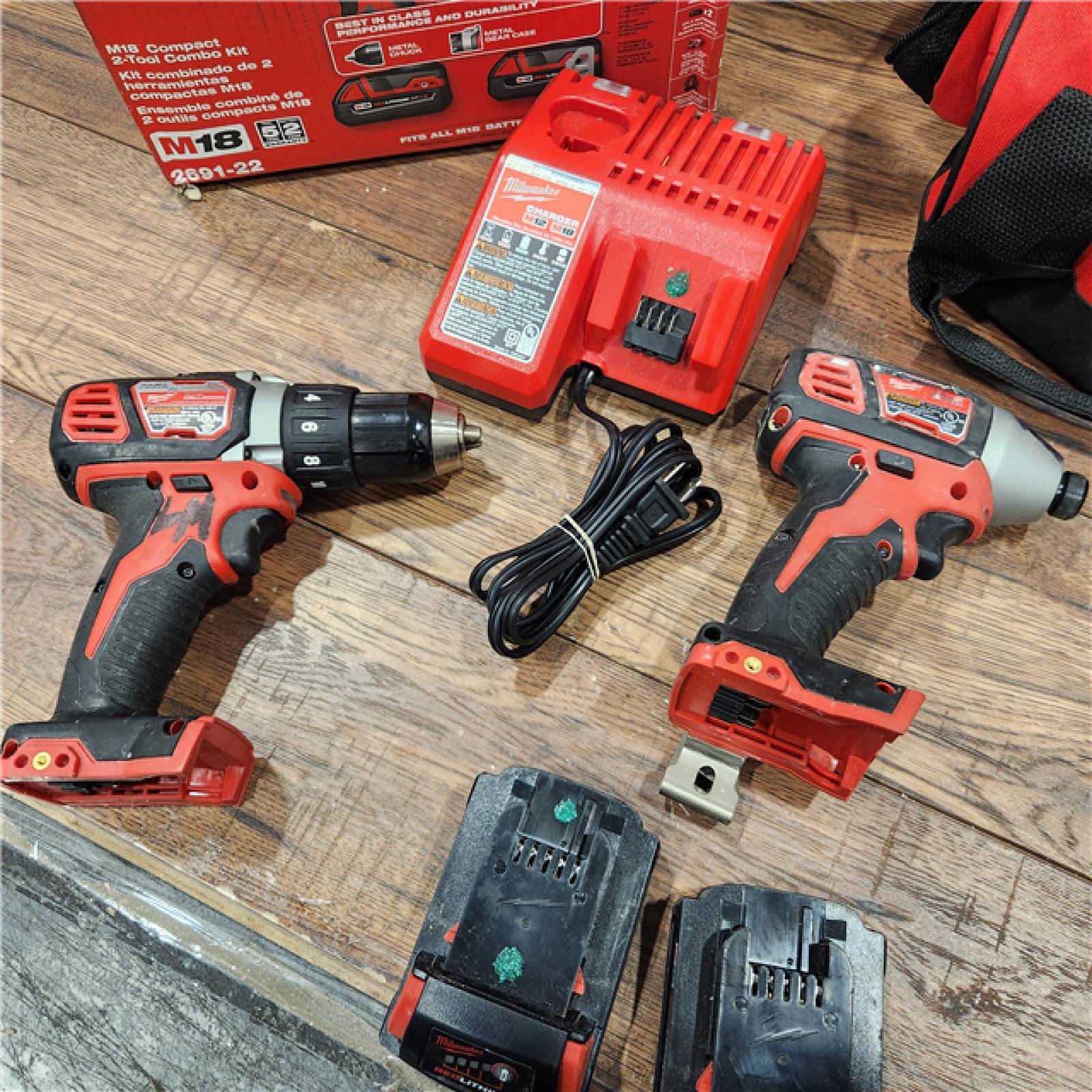 AS-IS Milwaukee M18 18V Cordless Brushed 2 Tool Drill/Driver and Impact Driver Kit