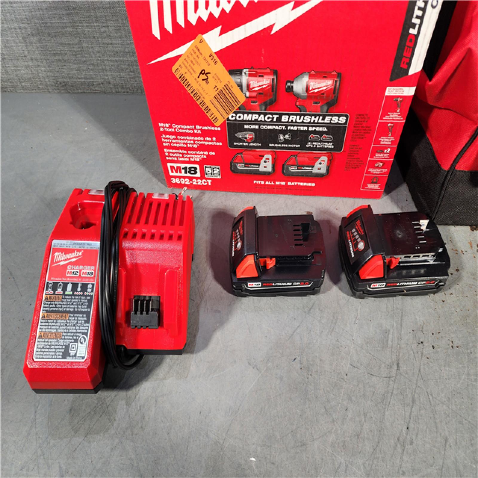 HOUSTON LOCATION - AS-IS M18 18V Lithium-Ion Brushless Cordless Compact Drill/Impact Combo Kit (2-Tool) W/(2) 2.0 Ah Batteries, Charger & Bag