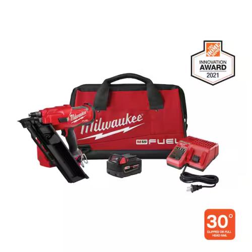 NEW! - Milwaukee M18 FUEL 3-1/2 in. 18-Volt 30-Degree Lithium-Ion Brushless Cordless Framing Nailer Kit with 5.0 Ah Battery Charger, Bag