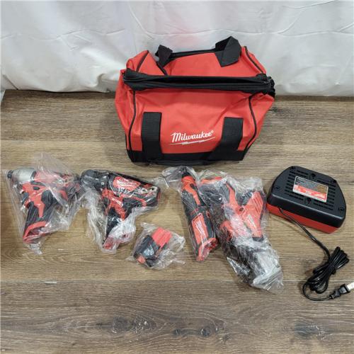 AS-IS M12 12V Lithium-Ion Cordless 4-Tool Combo Kit with (2) Compact 1.5Ah Batteries and Charger