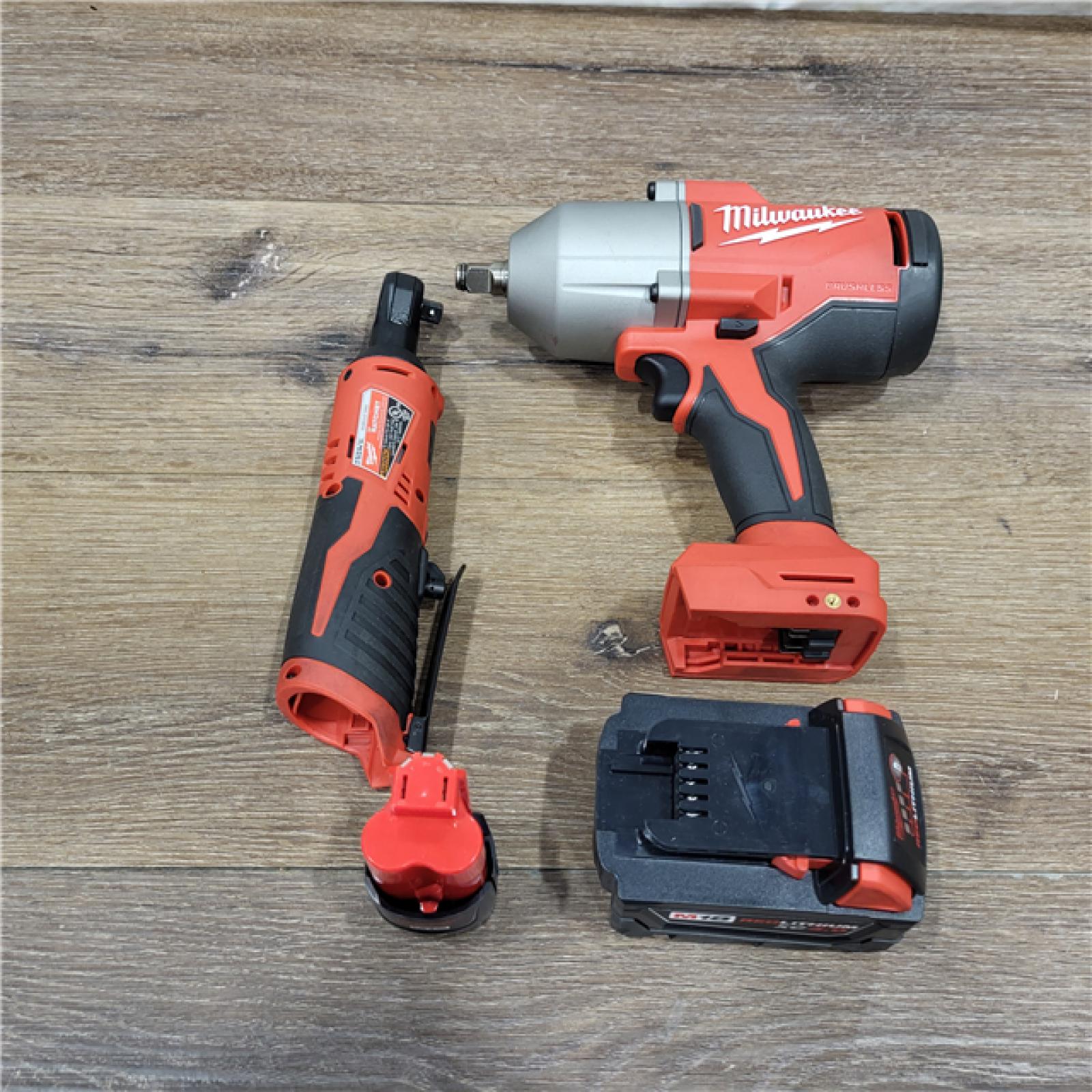 AS-IS M12/M18 12/18V Lithium-Ion Cordless 3/8 in. Ratchet and 1/2 in. High Torque Impact Wrench with Friction Ring Combo Kit